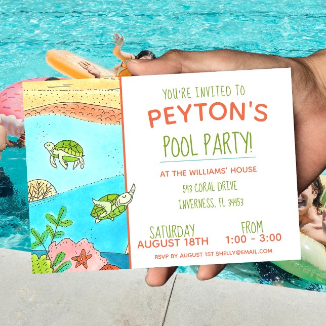 Pool Party Turtles Summer Birthday Invitation (Creator Uploaded)