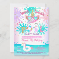 Pool Party Unicorn Birthday Party Invitations Girl