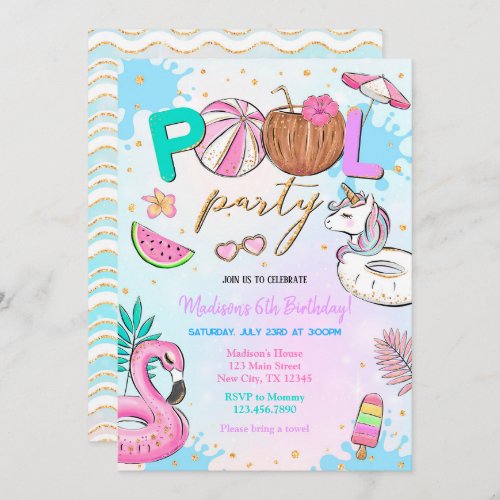 Pool Party Unicorn Invitation