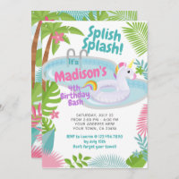 Pool Party Unicorn irthday Invitation