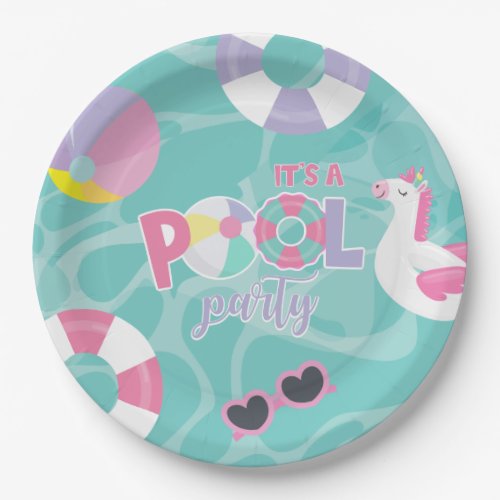 Pool party Unicorn Pink and Purple Birthday Paper Plates