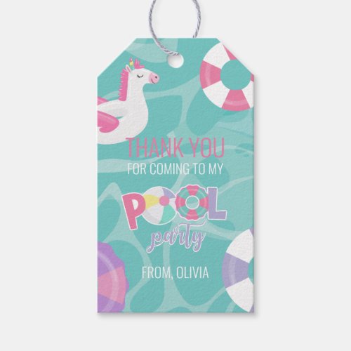 Pool Party Unicorn Pink Thank You Favor Gift Tags