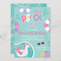 Pool Party Unicorn pool float pink Summer Birthday Invitation