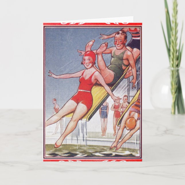 Pool Party Vintage Swimming Summer Card (Front)