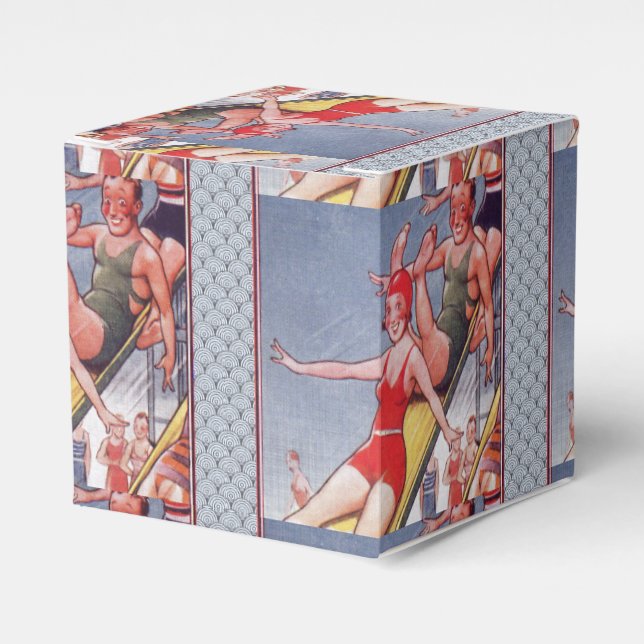 Pool Party Vintage Swimming Summer Favor Boxes (Front Side)