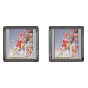 Pool Party Vintage Swimming Summer Gunmetal Finish Cufflinks