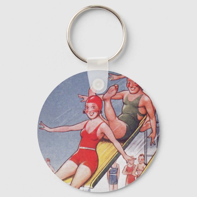 Pool Party Vintage Swimming Summer Keychain (Front)