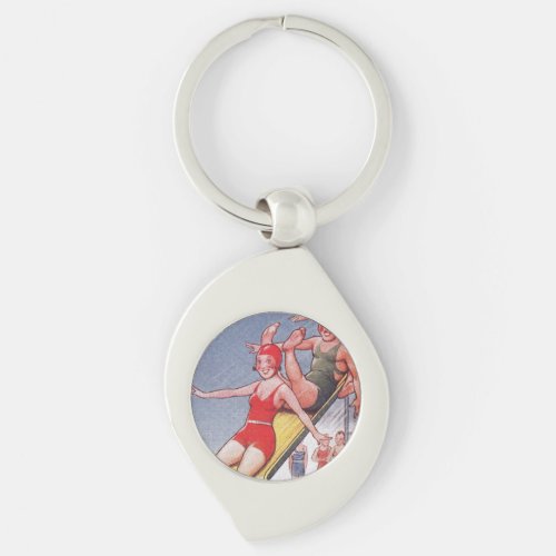 Pool Party Vintage Swimming Summer Keychain