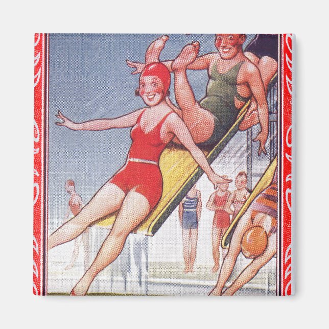Pool Party Vintage Swimming Summer Magnet (Front)