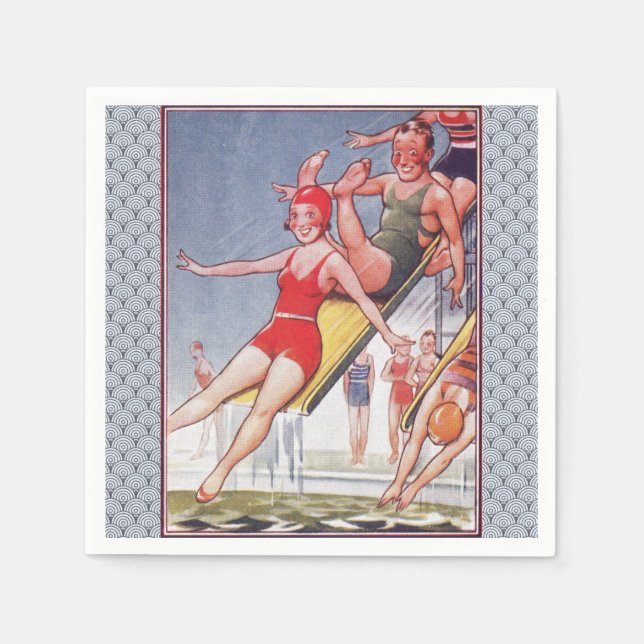Pool Party Vintage Swimming Summer Paper Napkins (Front)