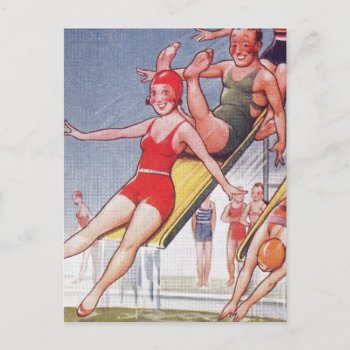 Pool Party Vintage Swimming Summer Postcard by antiqueart at Zazzle
