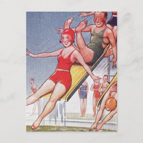 Pool Party Vintage Swimming Summer Postcard