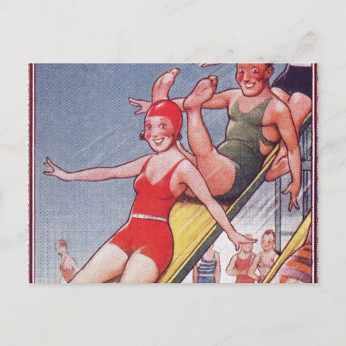 Pool Party Vintage Swimming Summer Postcard