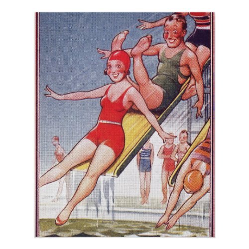 Pool Party Vintage Swimming Summer Poster