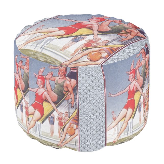 Pool Party Vintage Swimming Summer Pouf (Angled Back)