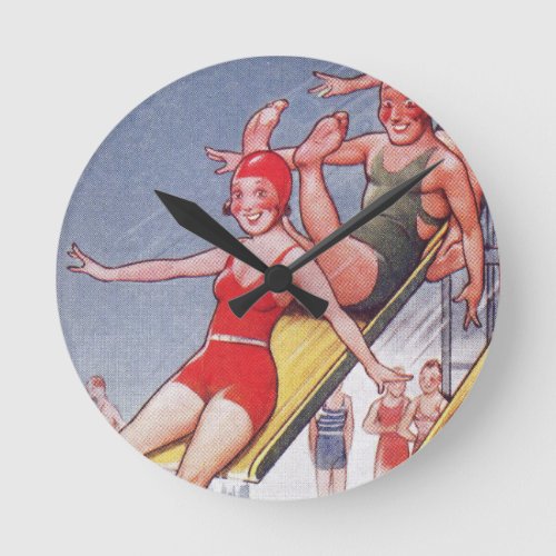 Pool Party Vintage Swimming Summer Round Clock
