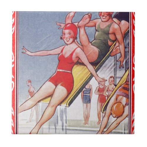 Pool Party Vintage Swimming Summer Tile