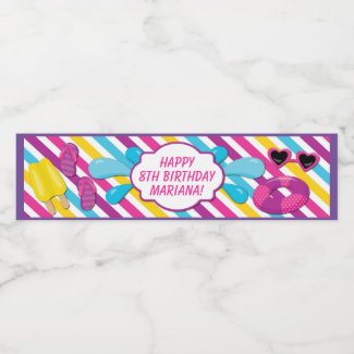 Pool Party Water Bottle Label for a Girl