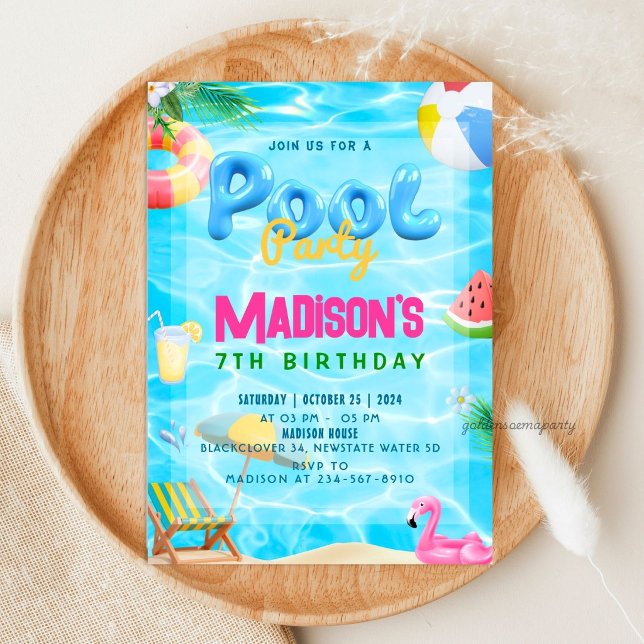 Pool Party Water Splash Birthday Party Invitation (Pool Party Water Splash Birthday Party Invitation)
