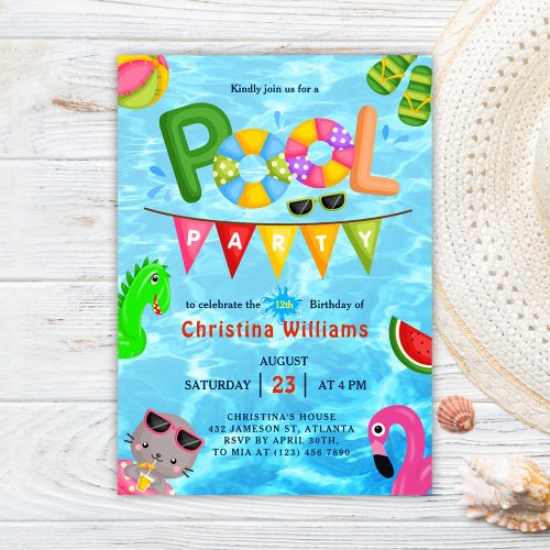Pool Party Water Summer Birthday  Invitation