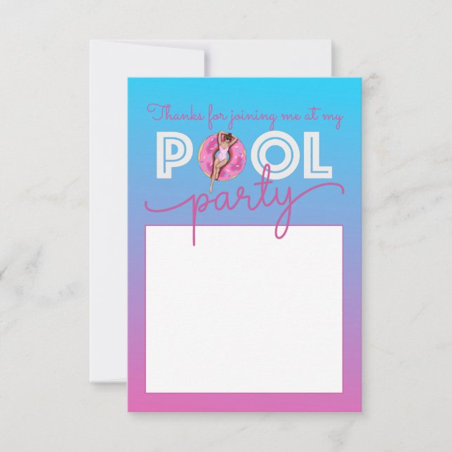 Pool Party Watercolor Ombre Donut Float Thank You Card (Front)