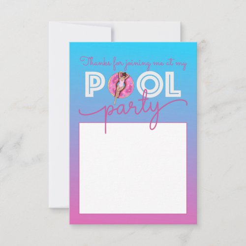 Pool Party Watercolor Ombre Donut Float Thank You Card