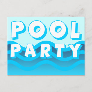 pool party waves invitation postcard