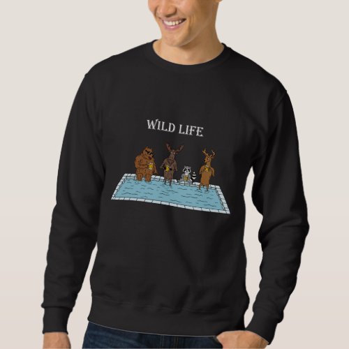 Pool Party Wildlife Bear Moose Deer Raccoon Wild L Sweatshirt