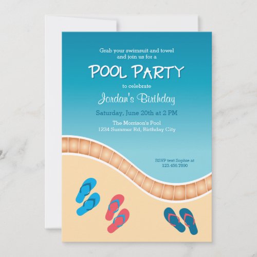 Pool Party with Flip Flops Birthday Invitation