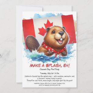 Pool Party with Fun-Loving Beaver Canada Day Invitation