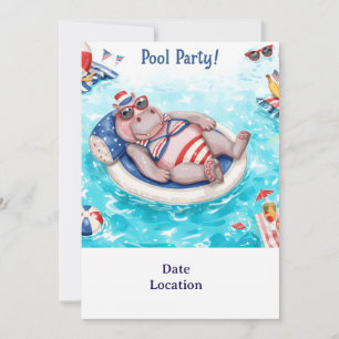 Pool Party with Hippo Invitation