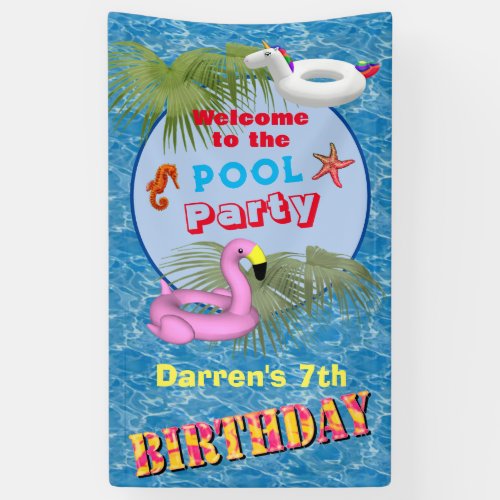 Pool party with inflatables  banner