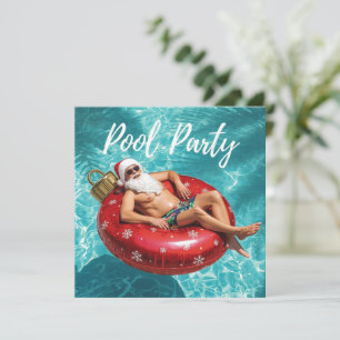 Pool Party with Santa Claus for Christmas  Card