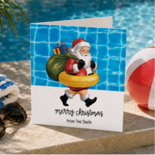 Pool Party with Santa Claus for Christmas in July Card