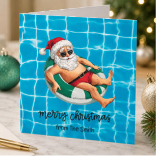 Pool Party with Santa Claus for Christmas in July Card