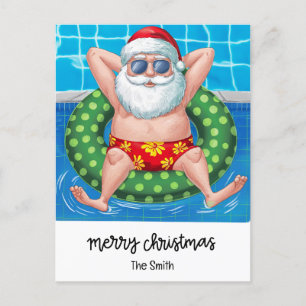 Pool Party with Santa Claus for Christmas in July Holiday Postcard