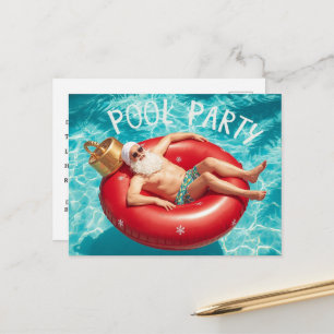 Pool Party with Santa Claus for Christmas Postcard