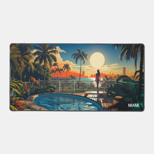 Pool patio at sunrise overlooking Miami Beach Desk Mat