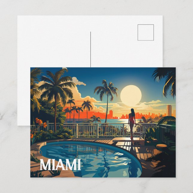 Pool patio at sunrise overlooking Miami Beach Postcard (Front/Back)