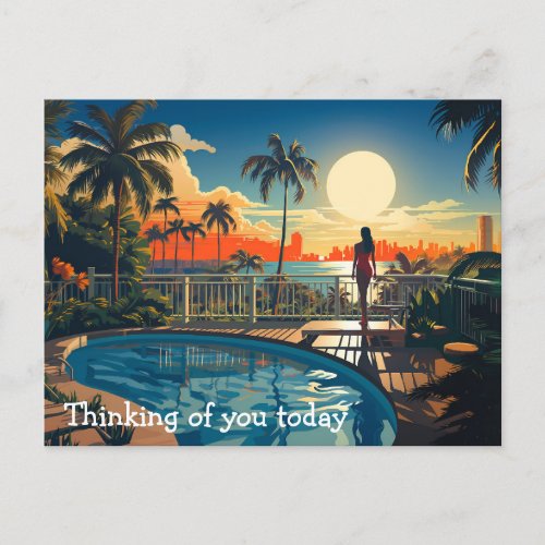 Pool patio at sunrise overlooking Miami Beach Postcard