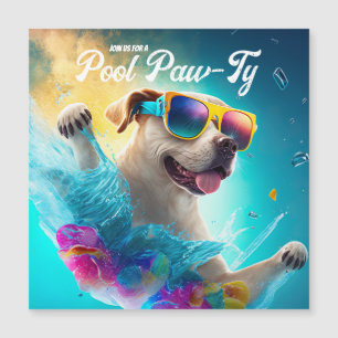 Pool Paw-Ty Invitation, Custom Pool Puppy Party Magnetic Invitation
