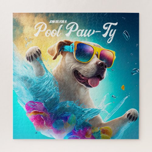 Pool Paw_Ty Invitation Pool Puppy Birthday Party  Jigsaw Puzzle