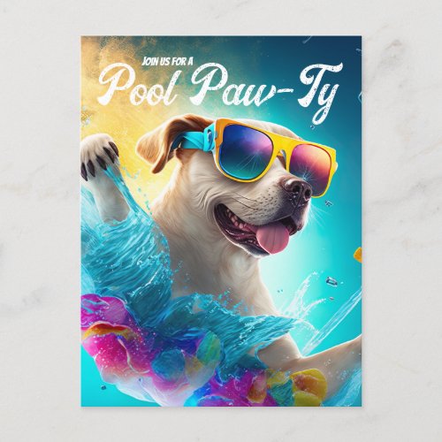 Pool Paw_Ty Invitation Pool Puppy Birthday Party  Postcard