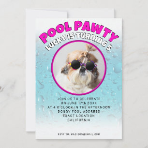 Pool pawty puppy dog custom photo birthday party invitation