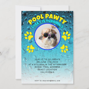 Pool pawty puppy dog custom photo birthday party invitation