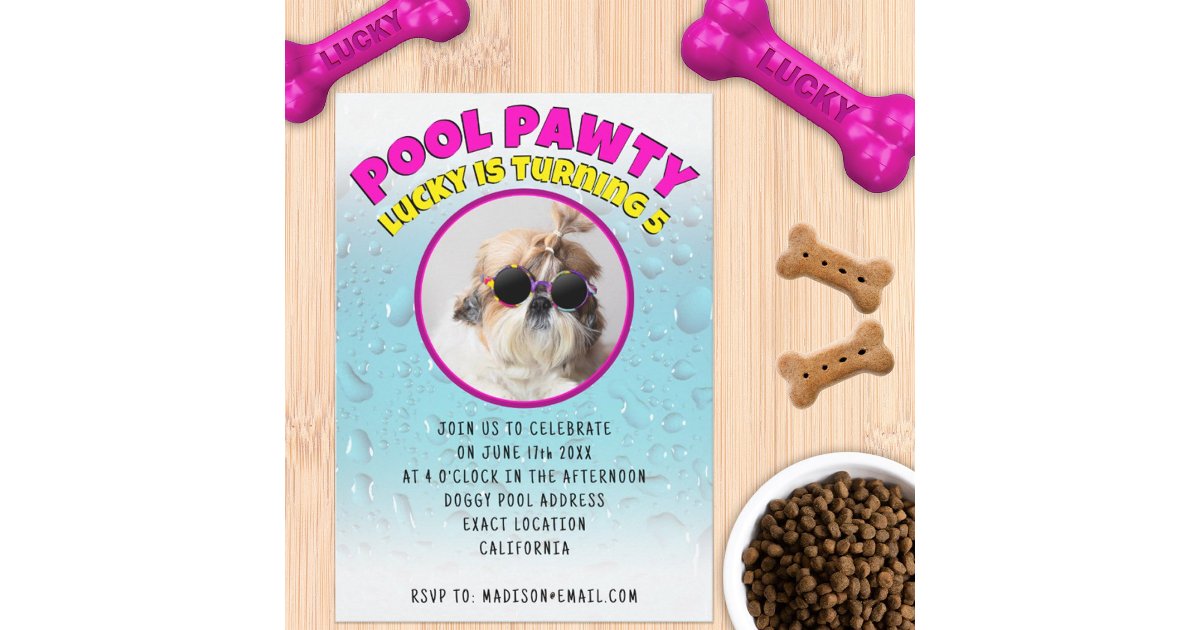 Pool pawty puppy dog custom photo birthday party invitation | Zazzle
