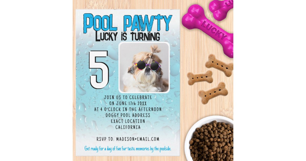 Pool pawty puppy dog custom photo birthday party invitation | Zazzle