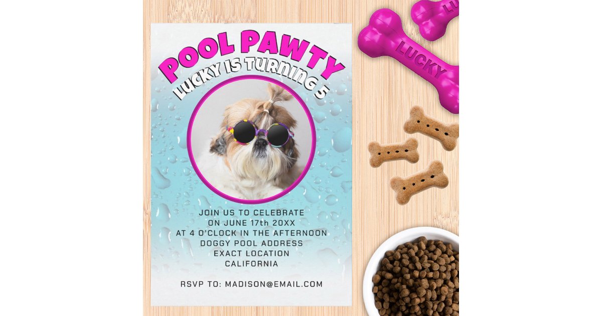 Pool pawty puppy dog custom photo birthday party invitation | Zazzle