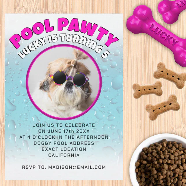 Pool pawty puppy dog custom photo birthday party invitation | Zazzle