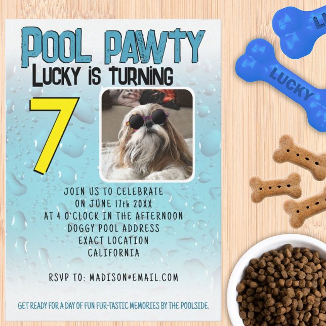 Pool pawty puppy dog custom photo birthday party invitation (Creator Uploaded)